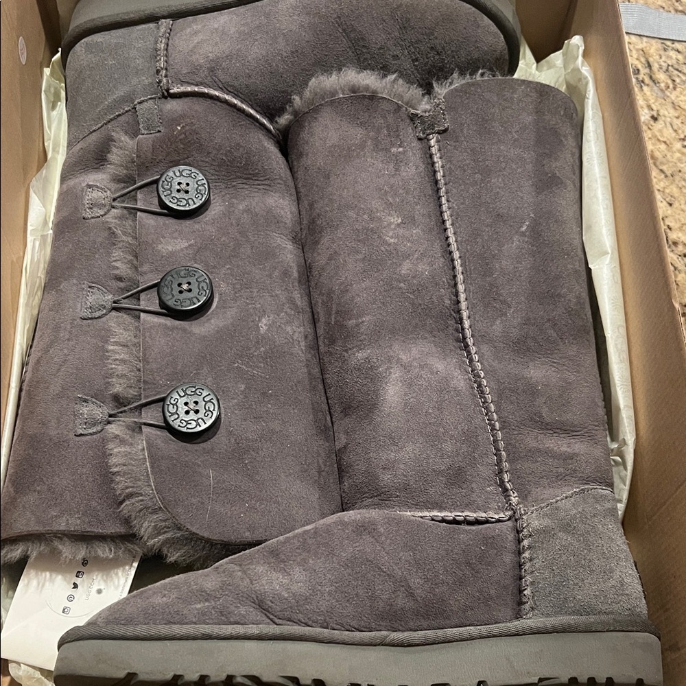UGG Charcoal Suede Boots with Buttons